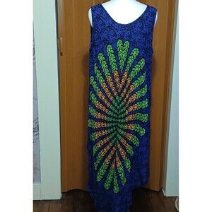 Seven Islands Purple Midi Sleeveless Dress Coverup Peacock Mandala pattern XL